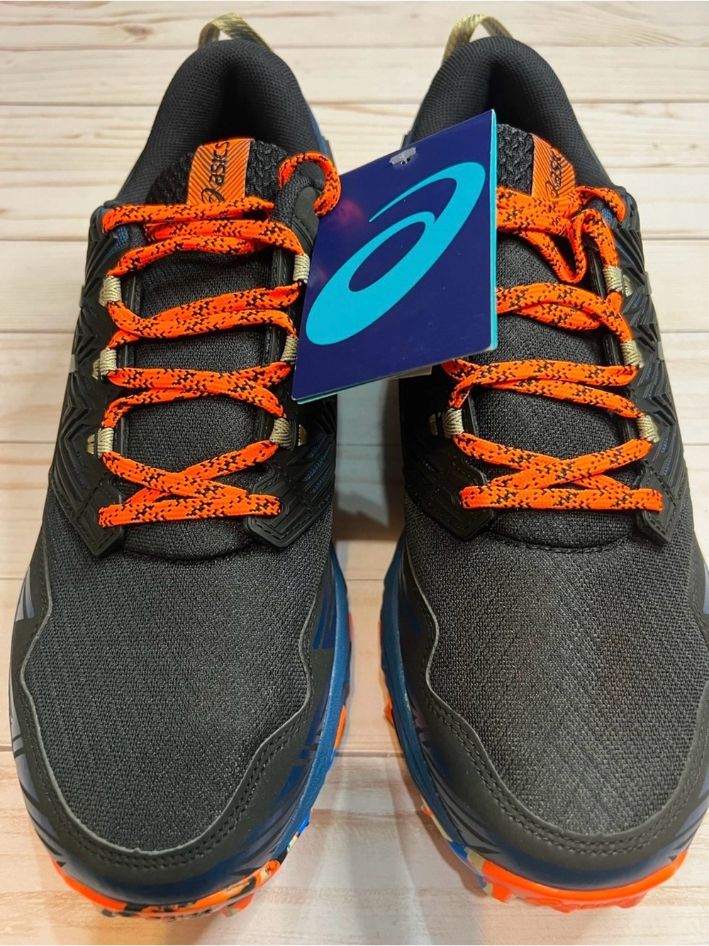 Asics Men's Athletic Shoes in Black, Orange, Blue Fujitrabuco 8